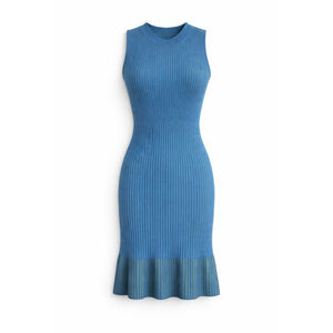 Bimba y Lola Blue Under Green Ribded Knit Knee Length Bodycon Dress Sleeveless L